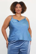 Plus Size Satin Cowl Neck Cami Top with Embellished Detail