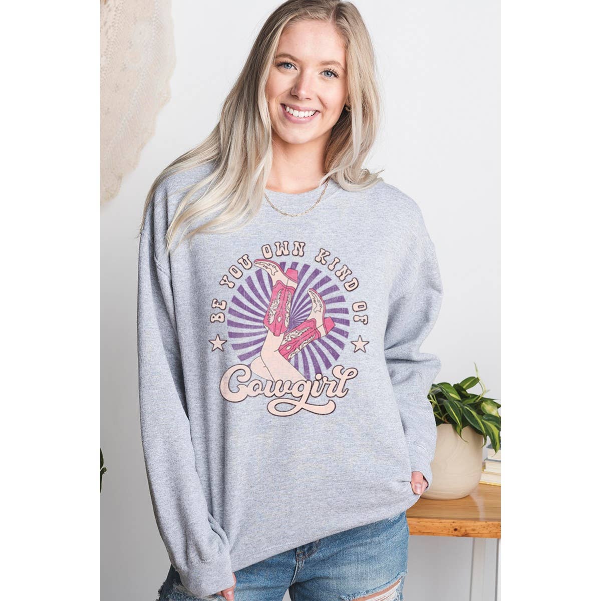 Be You Own Kind of Cowgirl Again Vintage  Graphic Sweatshirt