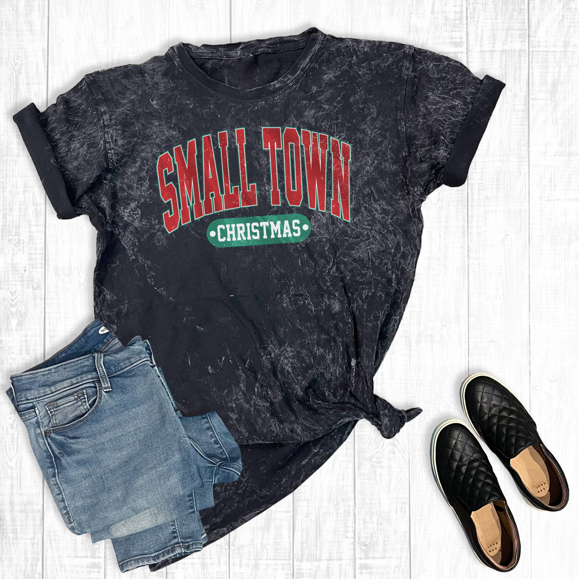 Small Town Christmas Mineral Wash Graphic Tee