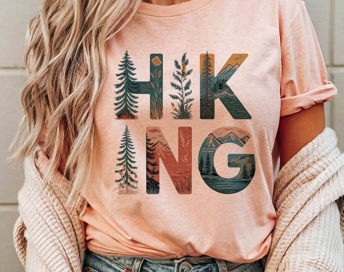 Hiking Tree Nature Drawing - Mountain Outdoors T-Shirt