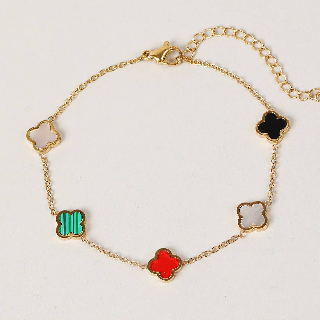 Colorful Clover Gold Tone Outline Chain Bracelet