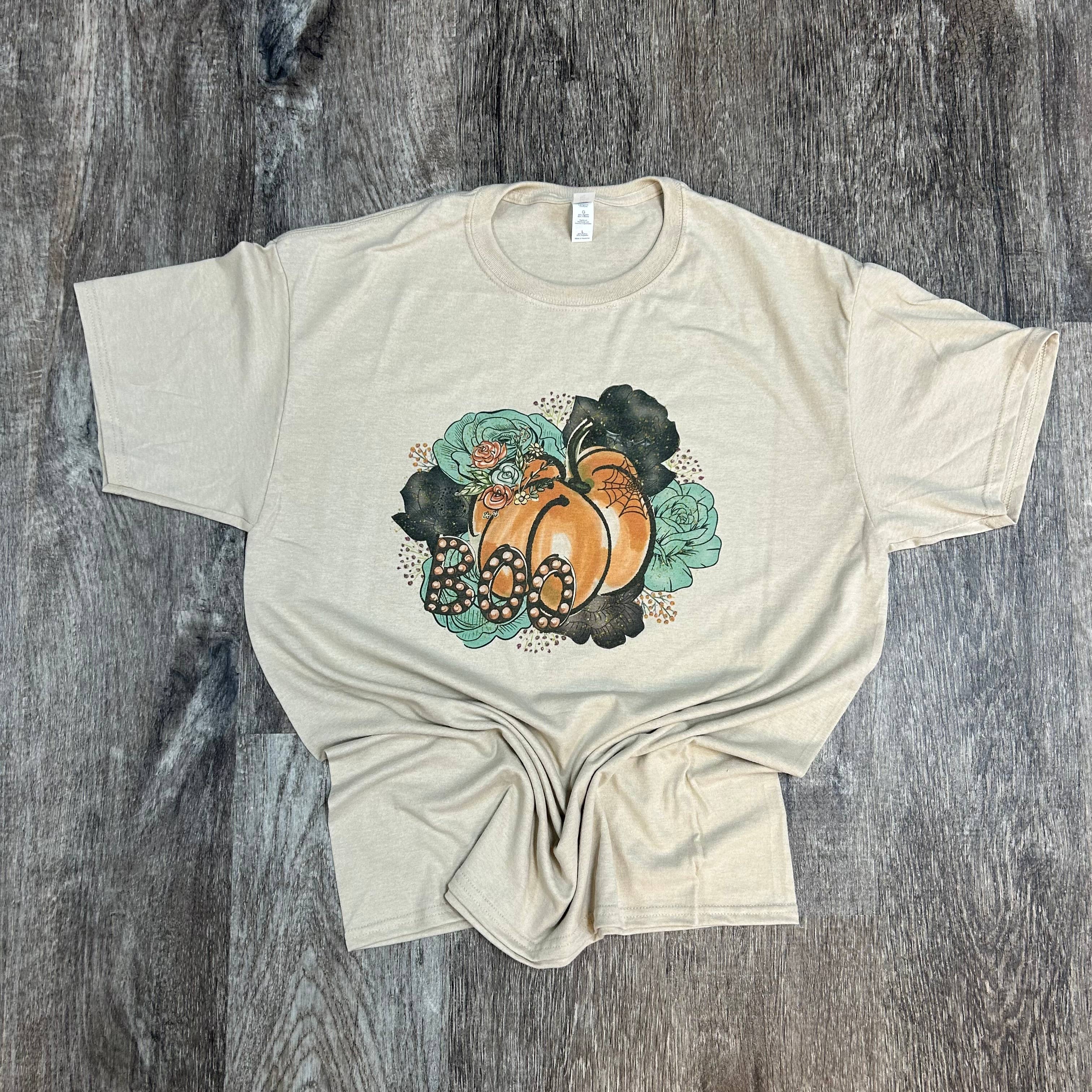 Boo Pumpkin with Flowers On Sand Tee