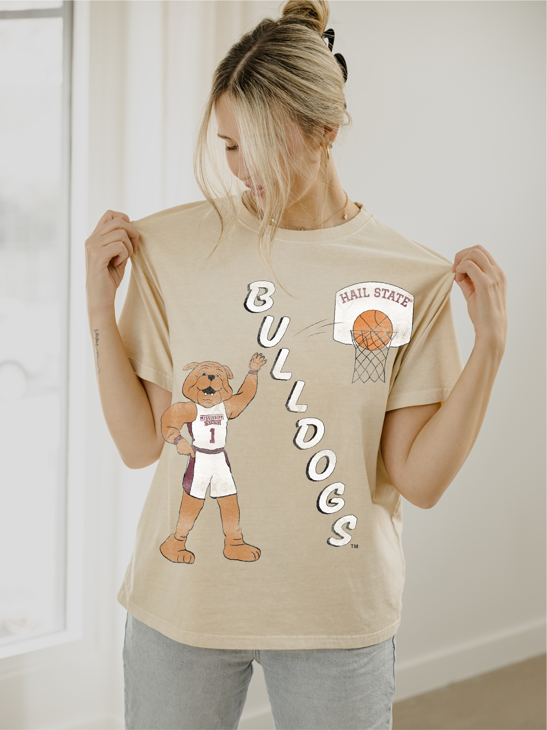 Mississippi State Bulldogs Retro Basketball Thrifted Tee