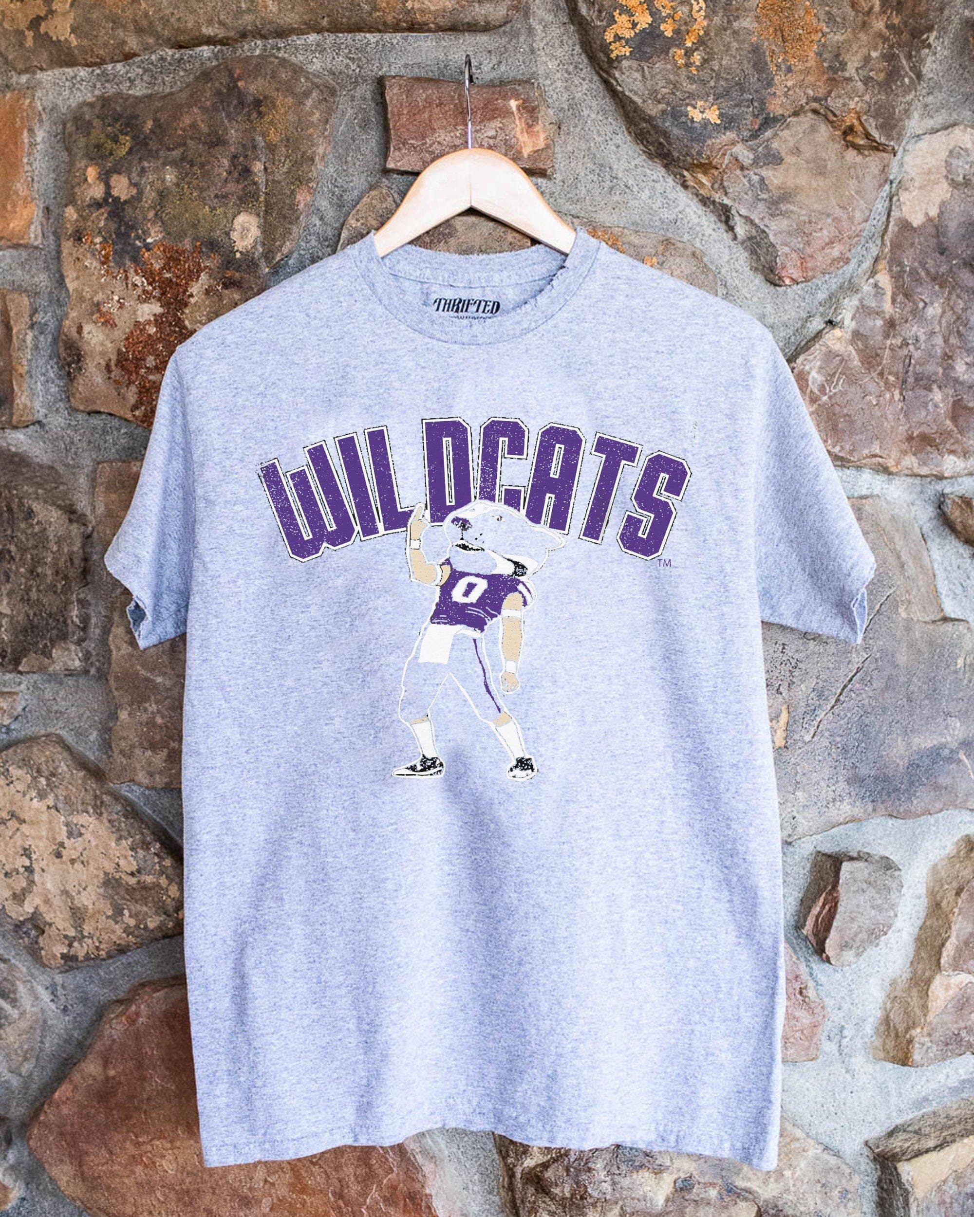 Kansas State Wildcats Cartoon Mascot Puff Gray Thrifted Tee