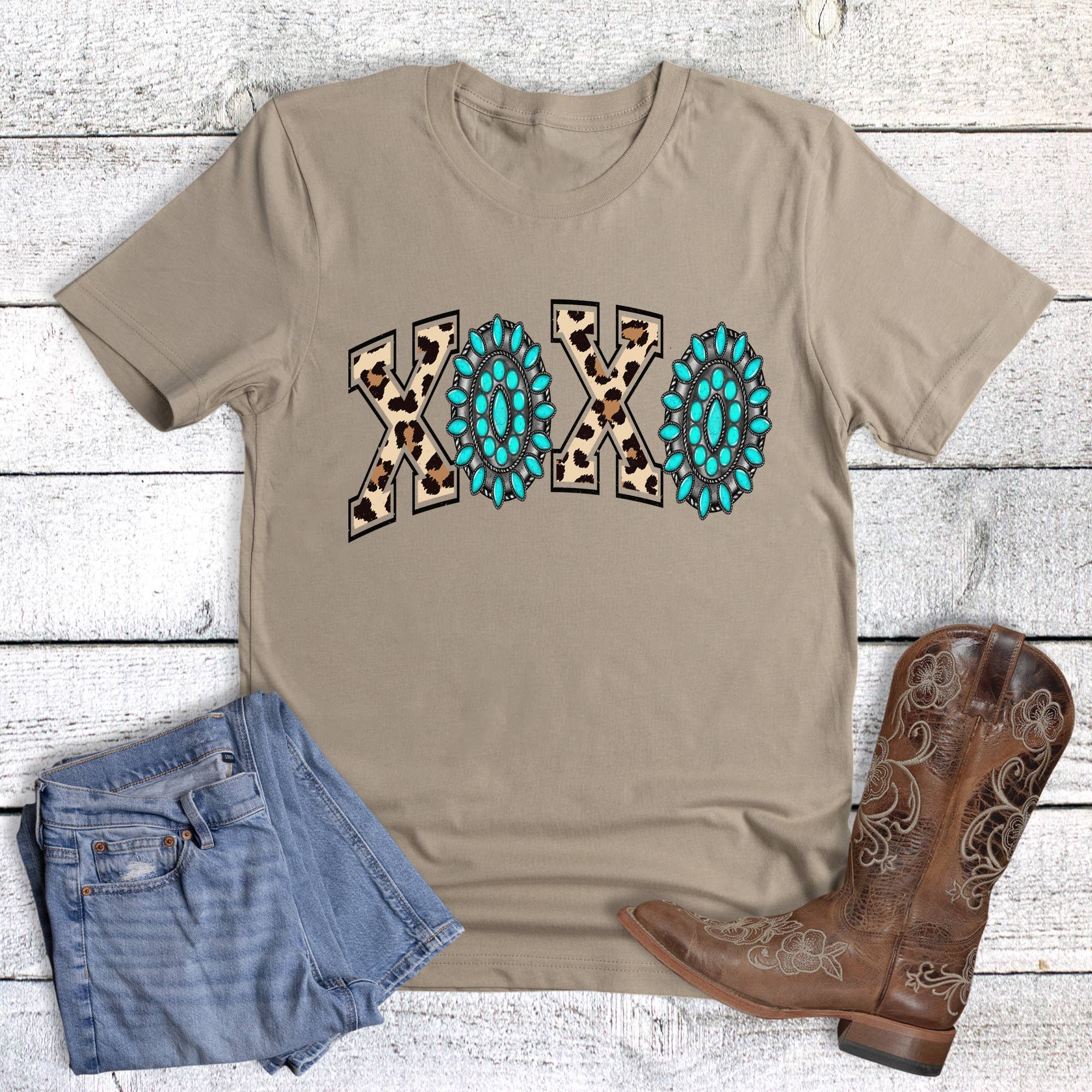 Valentine Western Leopard and Turquoise Xoxo Graphic Tee