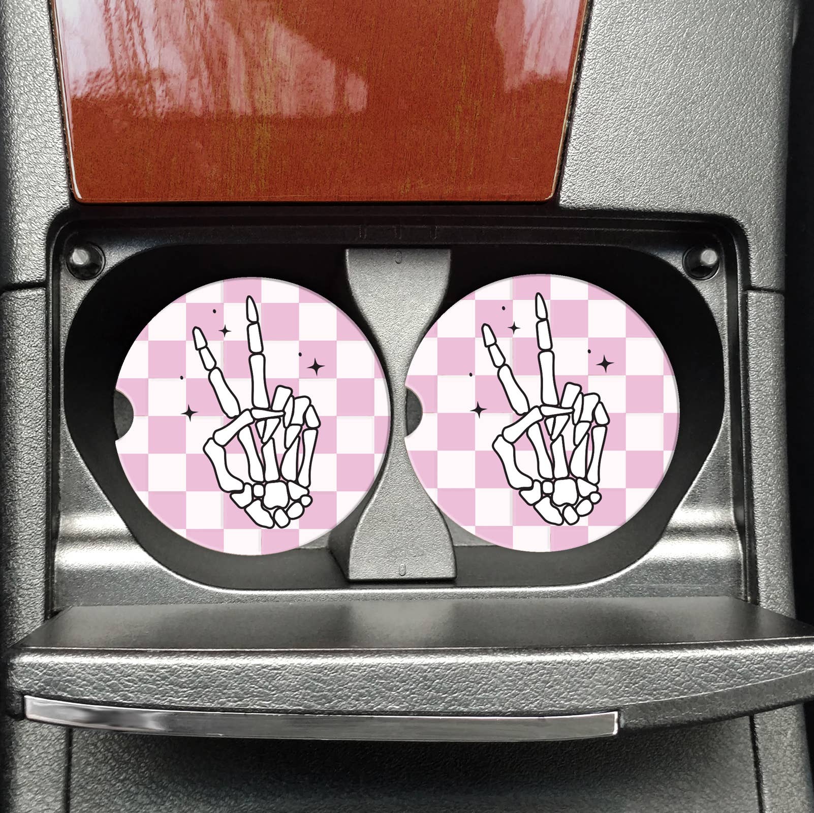 Peace Sign Hands Skeleton Car Coasters