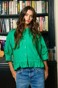 IT2444E Ruffled Hem Solid Poplin Blouse Shirt Top