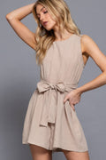 `.Sleeveless Knotted Linen Effect Romper