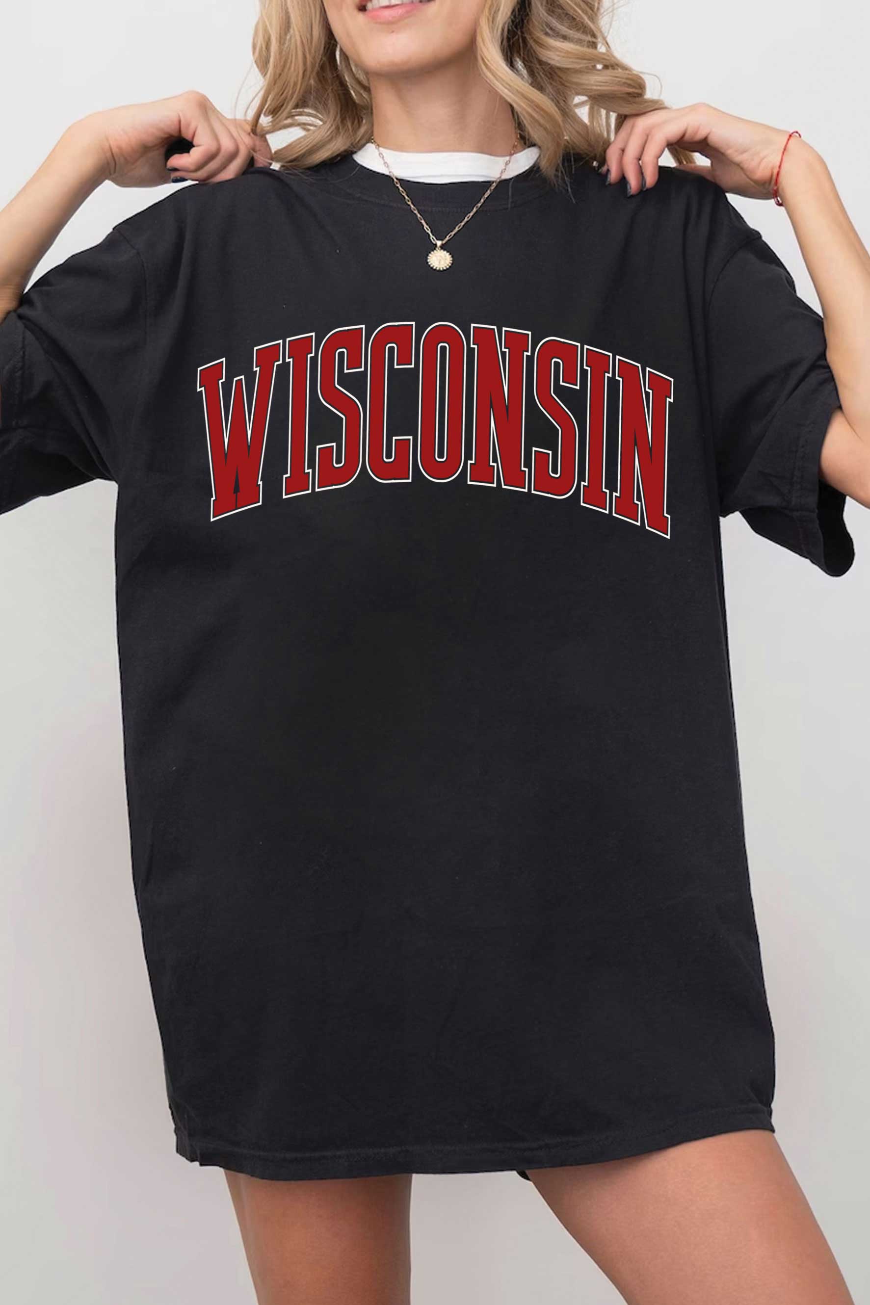 Wisconsin Puff Print Oversized Graphic Tshirts