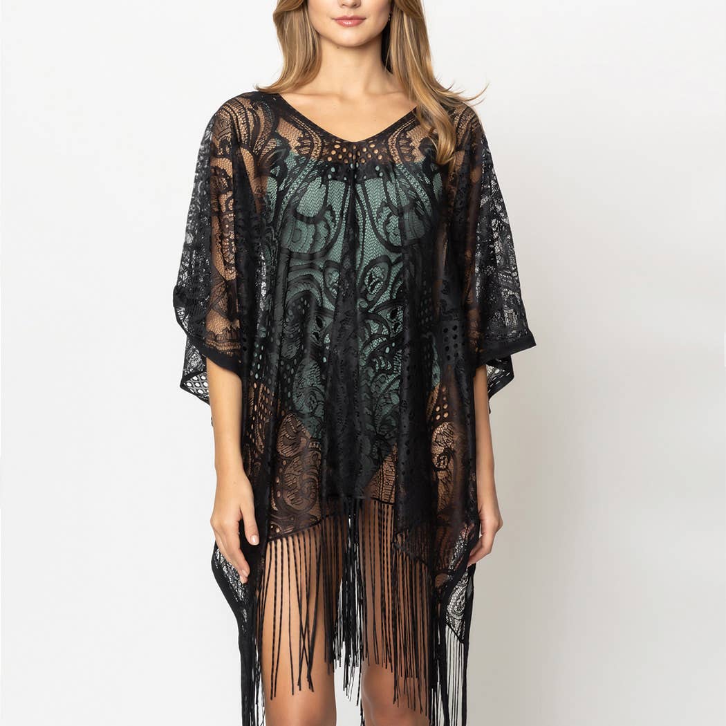 Lace Poncho with Fringe