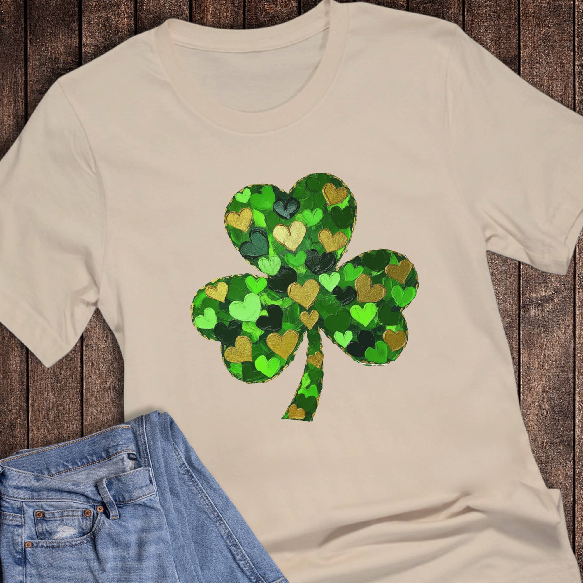 St. Patrick Heart Shamrock Faux Paint Graphic Tee