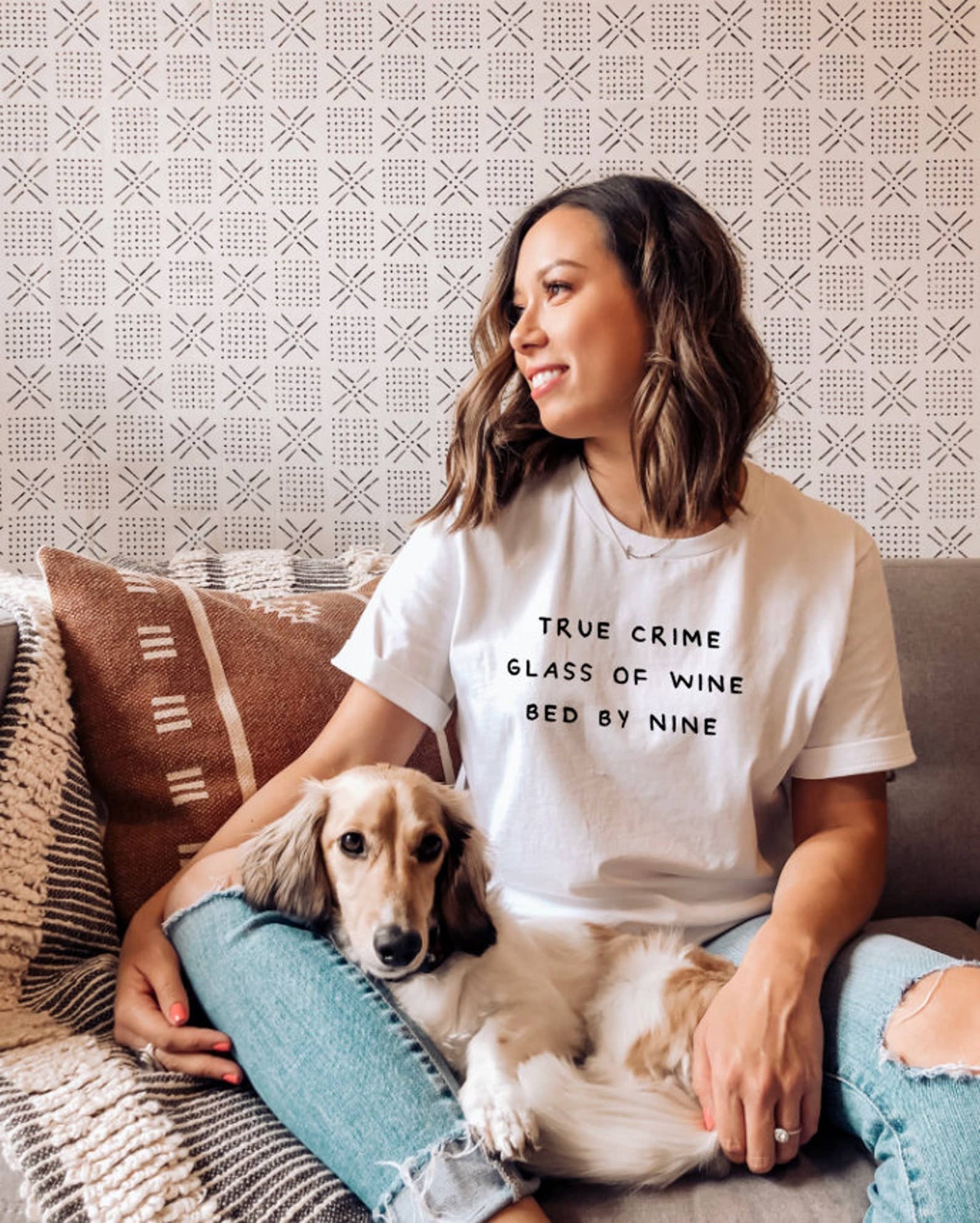 True Crime Glass of Wine Bed By Nine T-Shirt