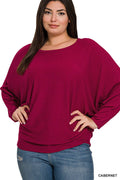 "....Plus Size Ribbed Batwing Boat Neck Sweater