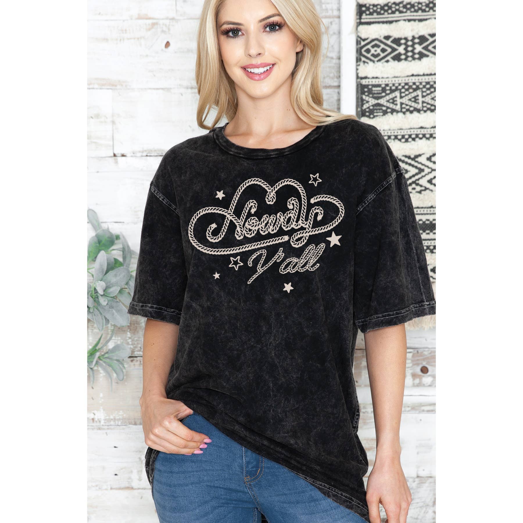 Howdy Yall -Unisex Oversized Mineral Wash Tee
