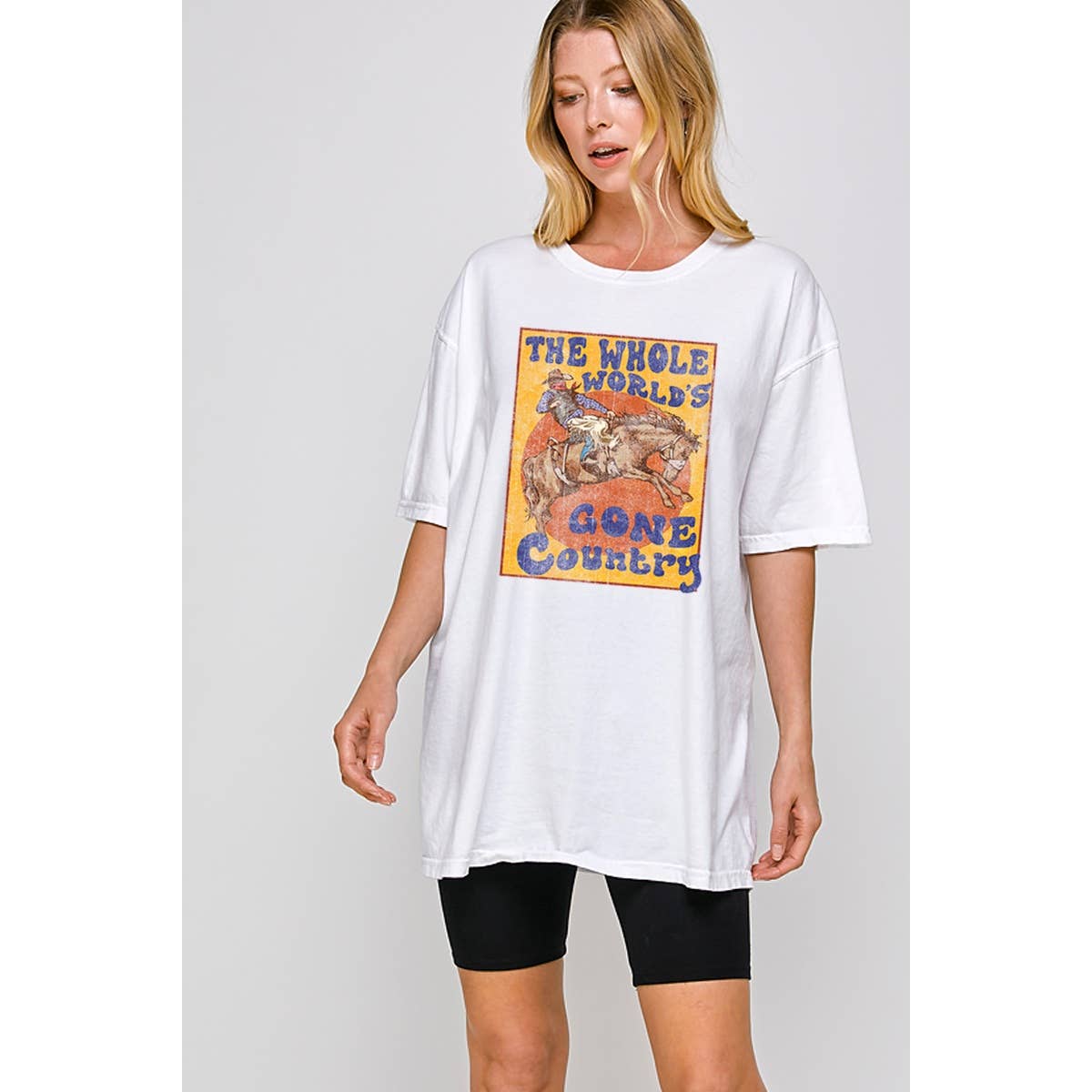 The Whole World Gone Country Vintage Graphic  Oversized Tee