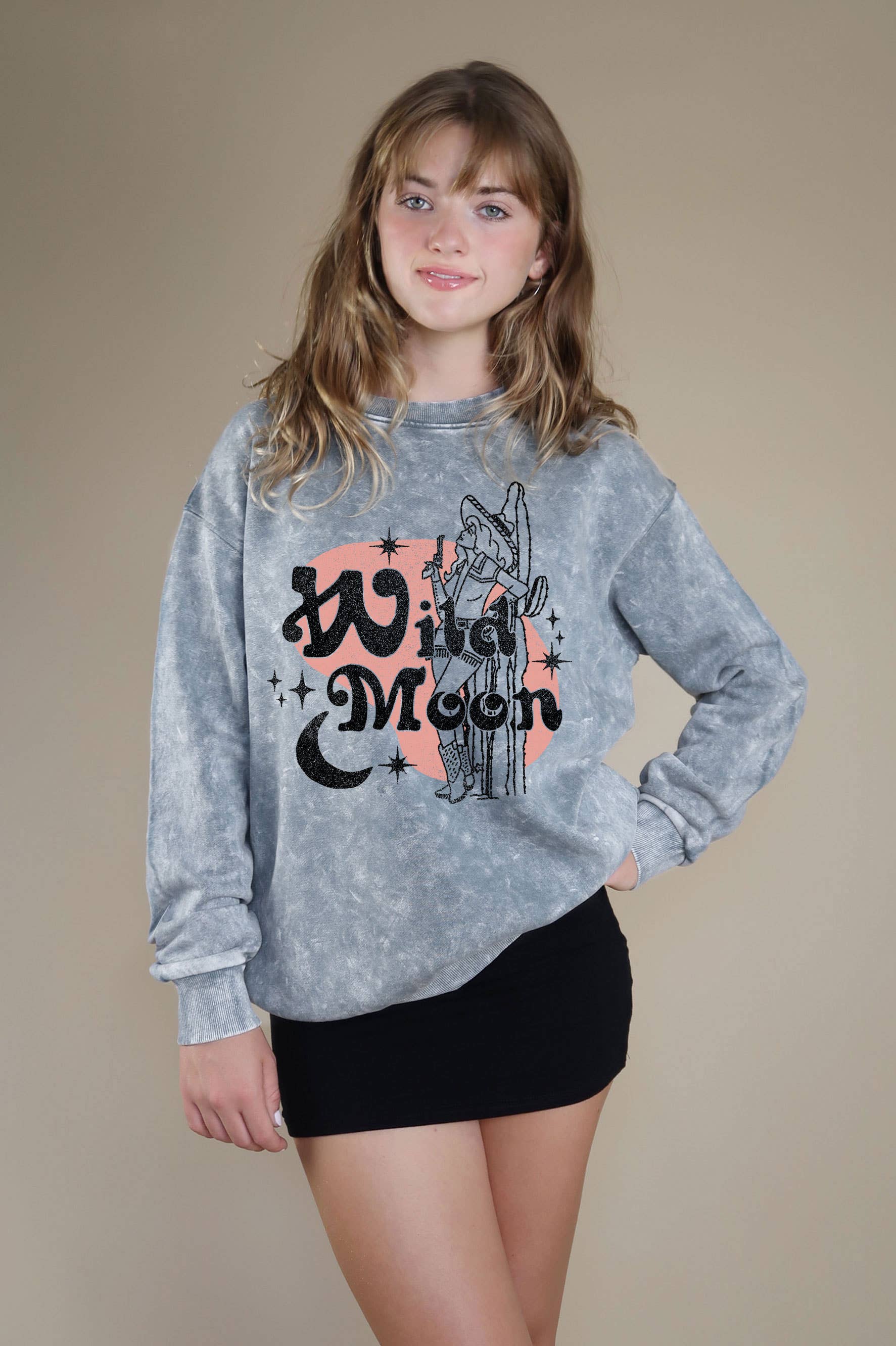 Wild Moon Cowgirl Mineral Graphic Brushed Sweatshirts