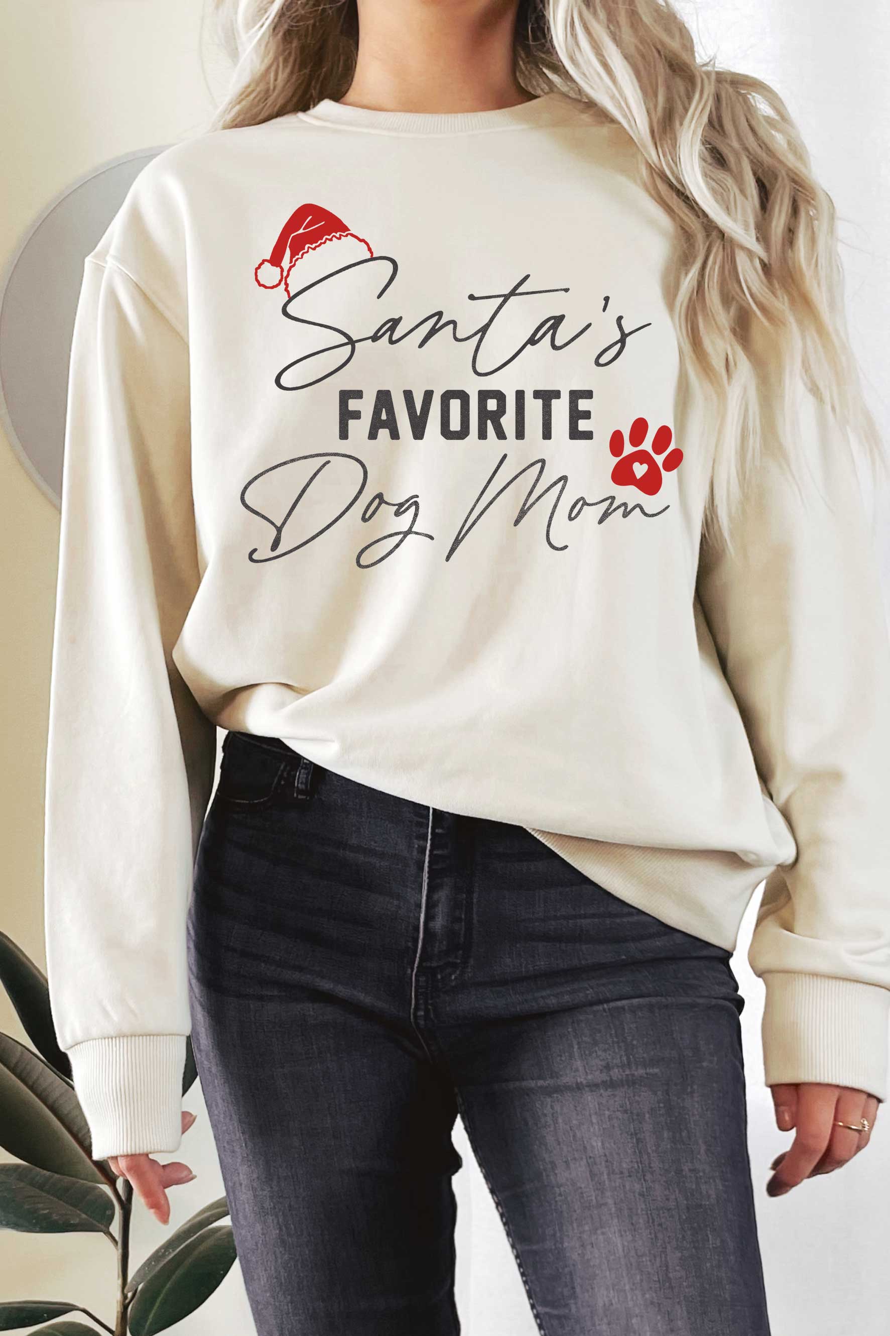 Santa's Favorite Dog Mom Graphix Terry Sweatshirts