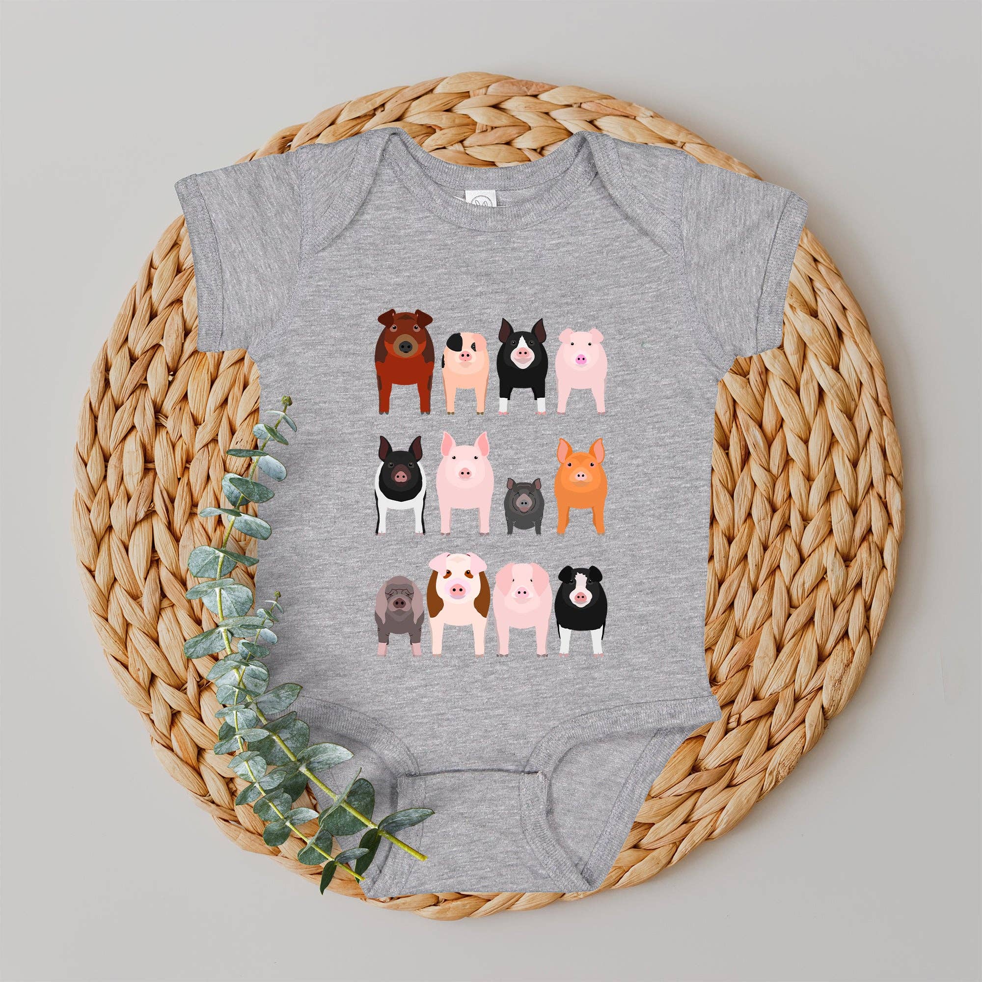 Pig Lovers Kid's Tees, Farm Animal Infant Bodysuits, Illustration, Breeds, Youth