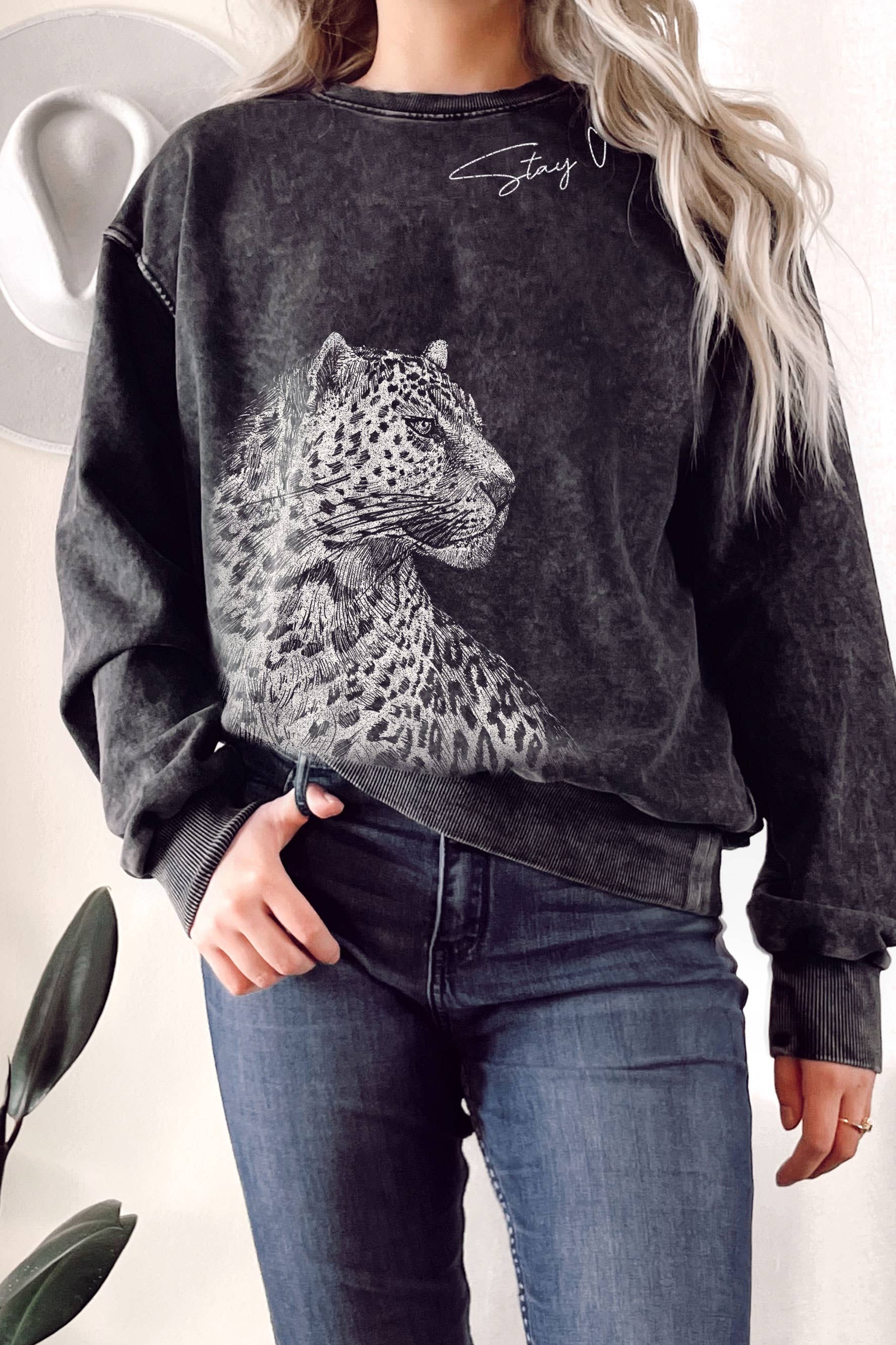 Stay Wild Leopard Mineral Graphic Terry Sweatshirt