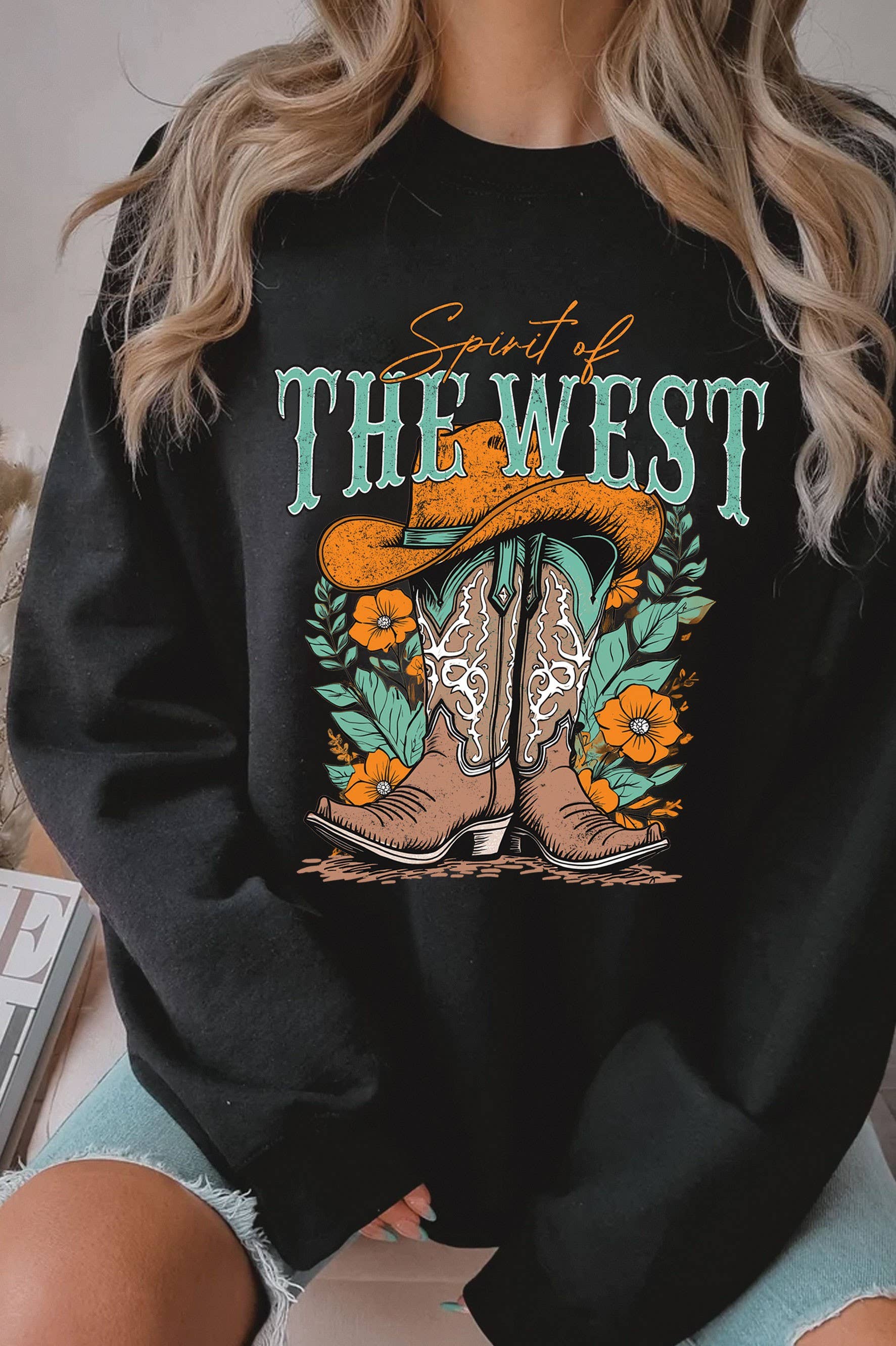 Spirit of the West Flower Boots Graphic Brushed Sweatshirts