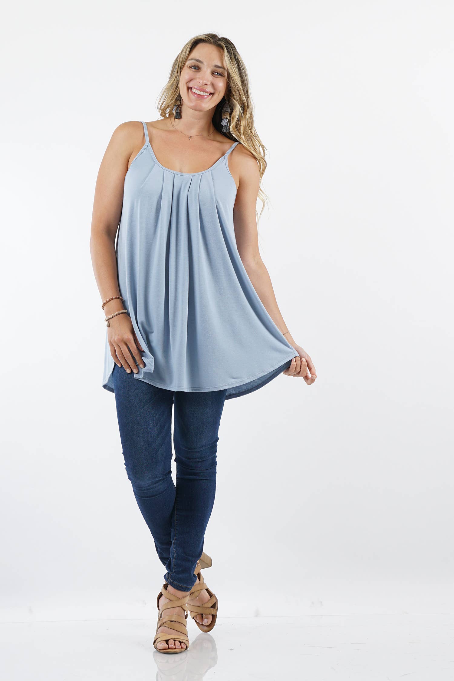.SI-14711 Plus Size Pleated Cami Adjustable Straps
