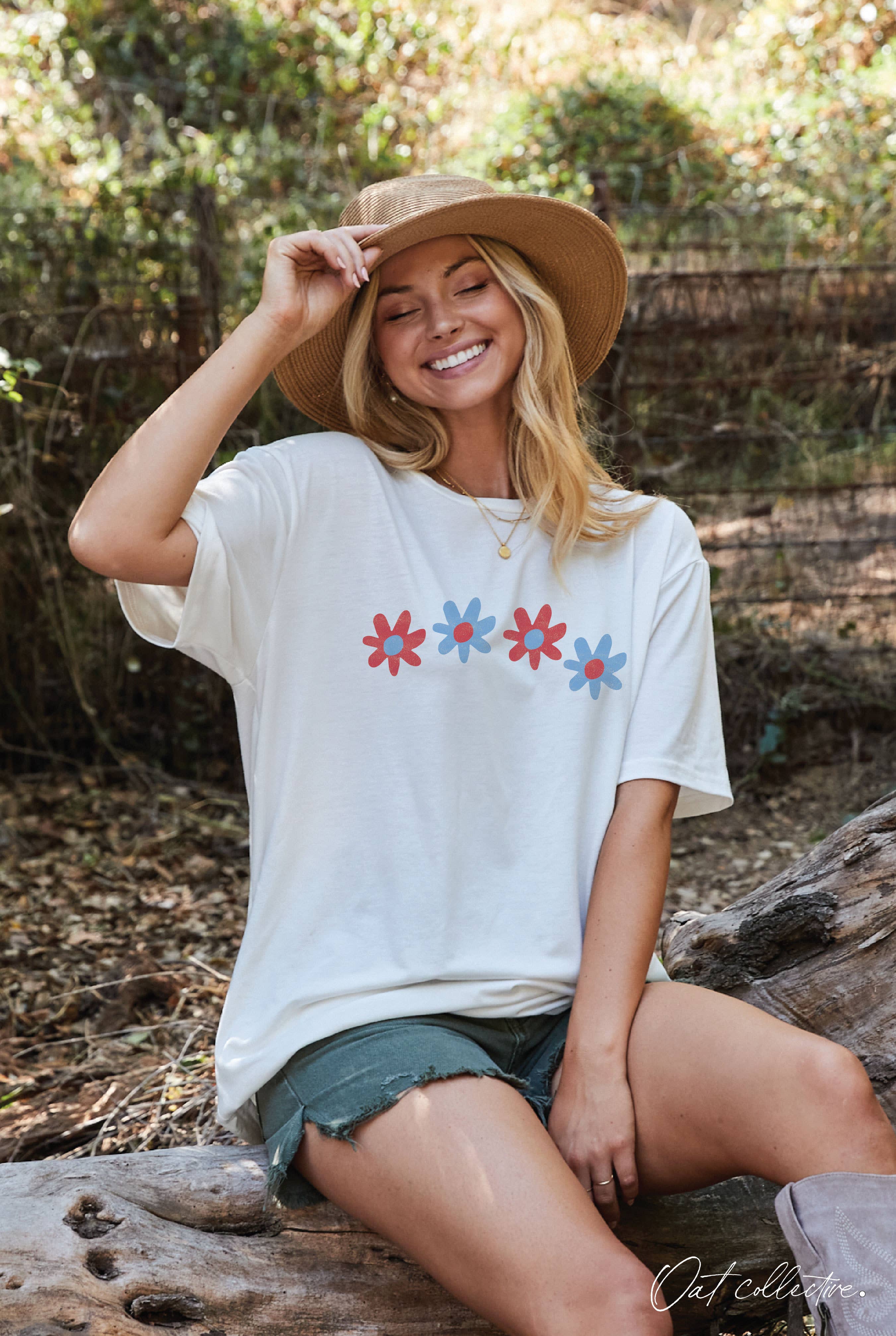 Daisy Row Oversized Mineral Washed Graphic Top