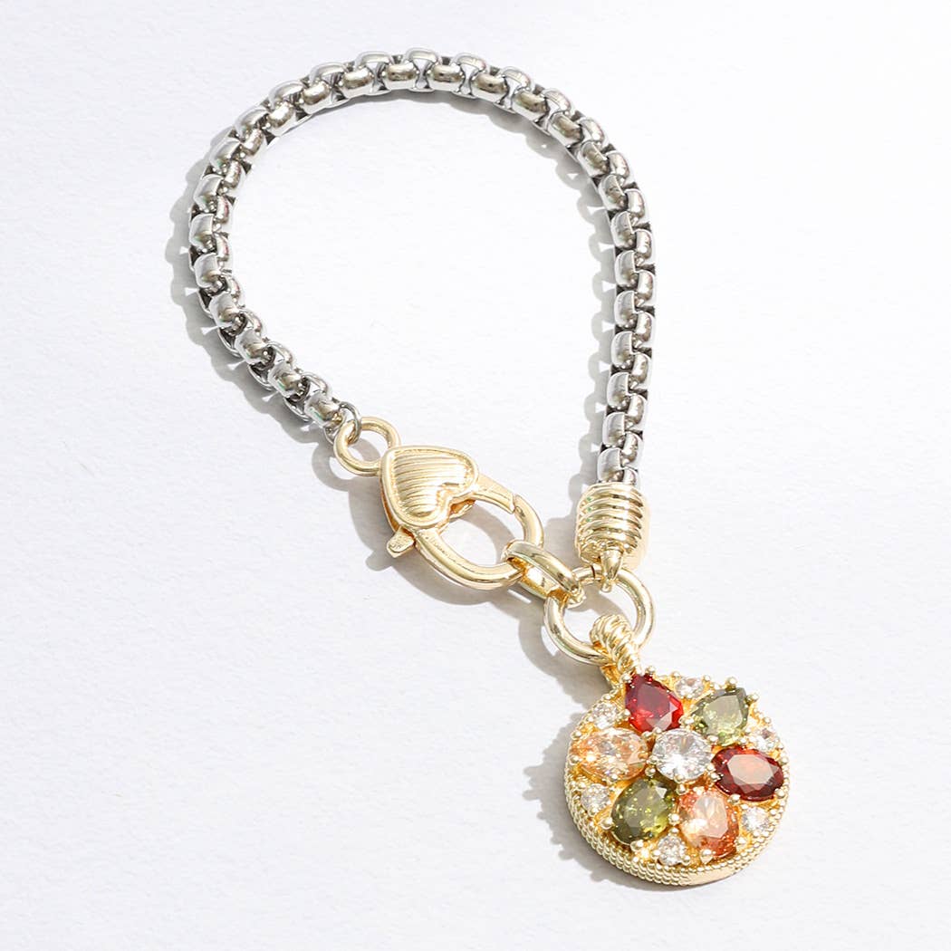 Colorful Rhinestone Flower Charm Chain Bracelet