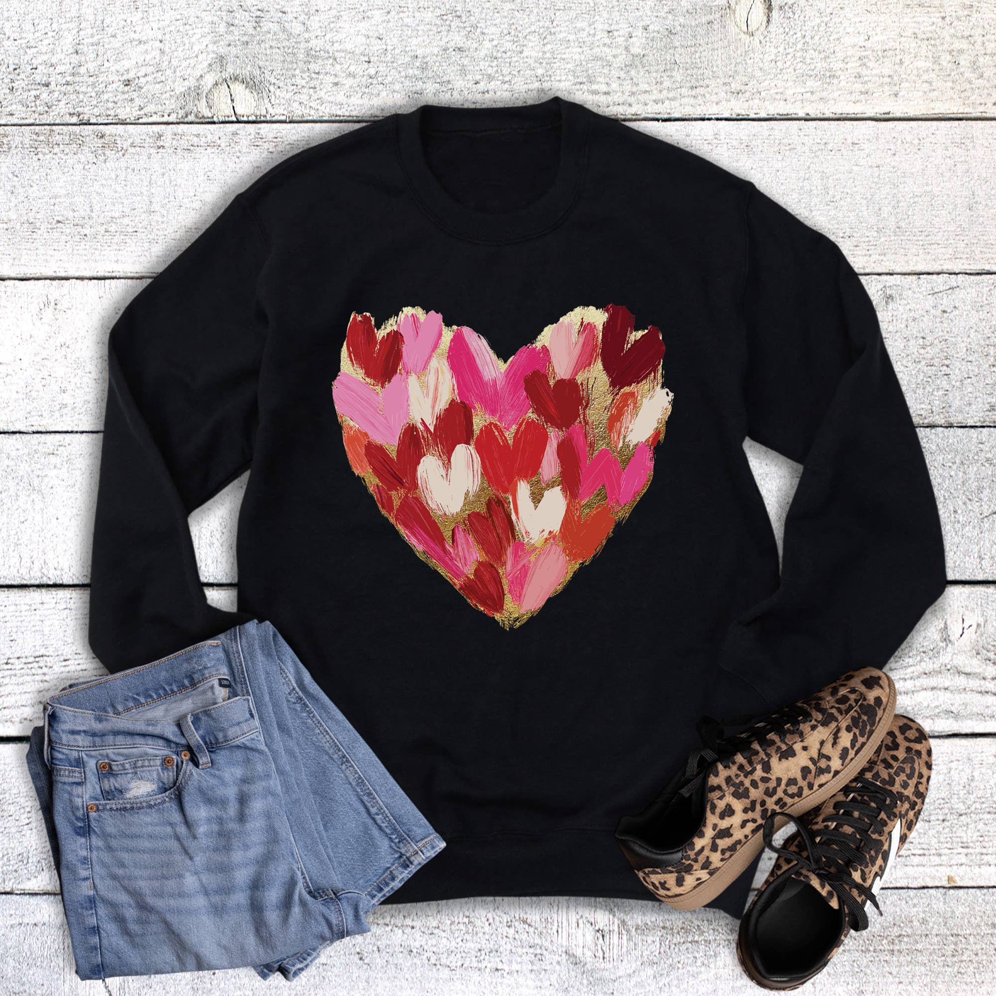 Valentine Faux Brushstroke Gold Heart Sweatshirt