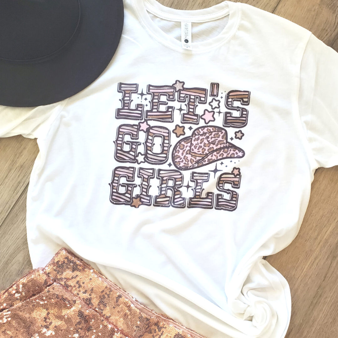 Let's Go Girls Leopard Hat Graphic Western Tee