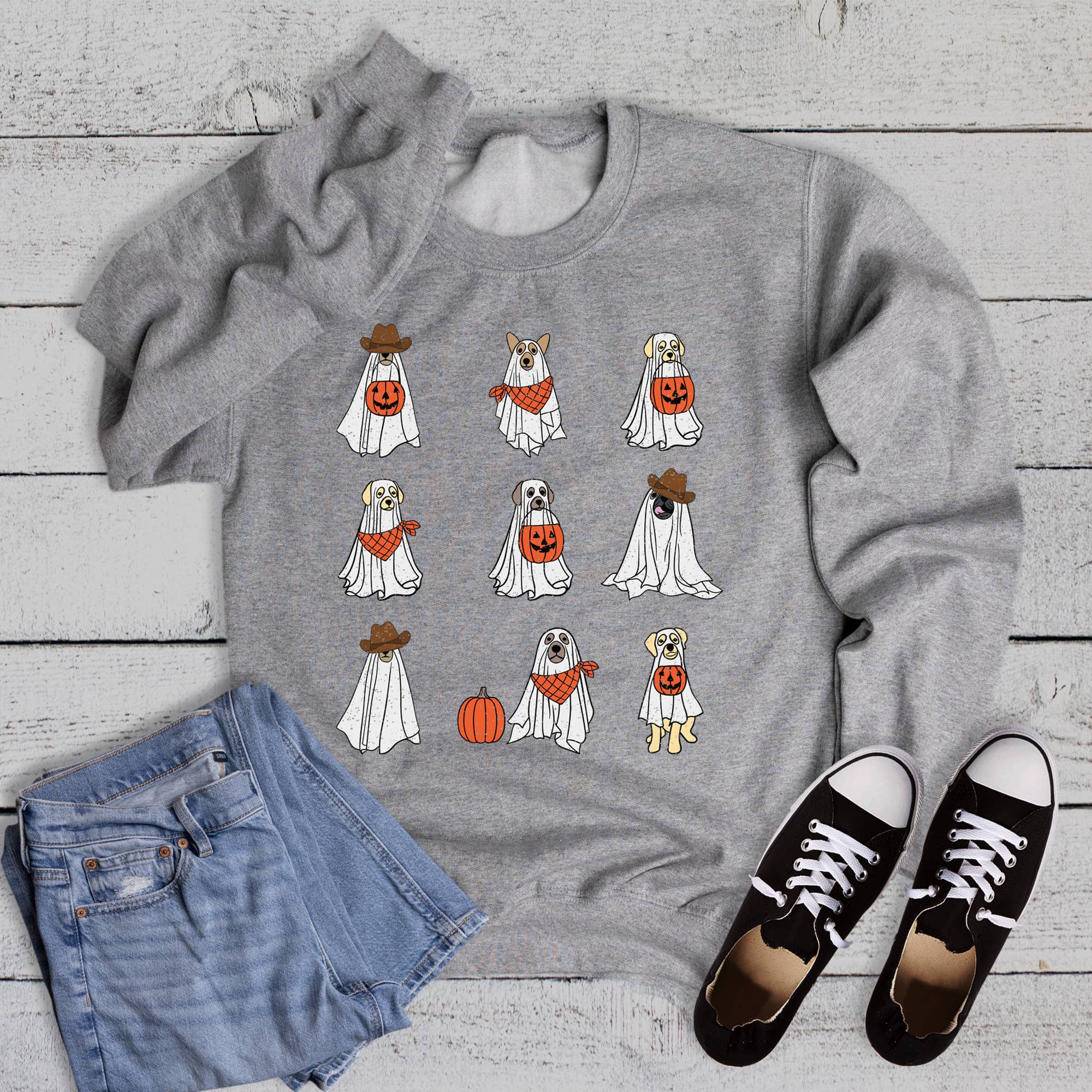 Halloween Ghost Dogs Graphic Sweatshirt