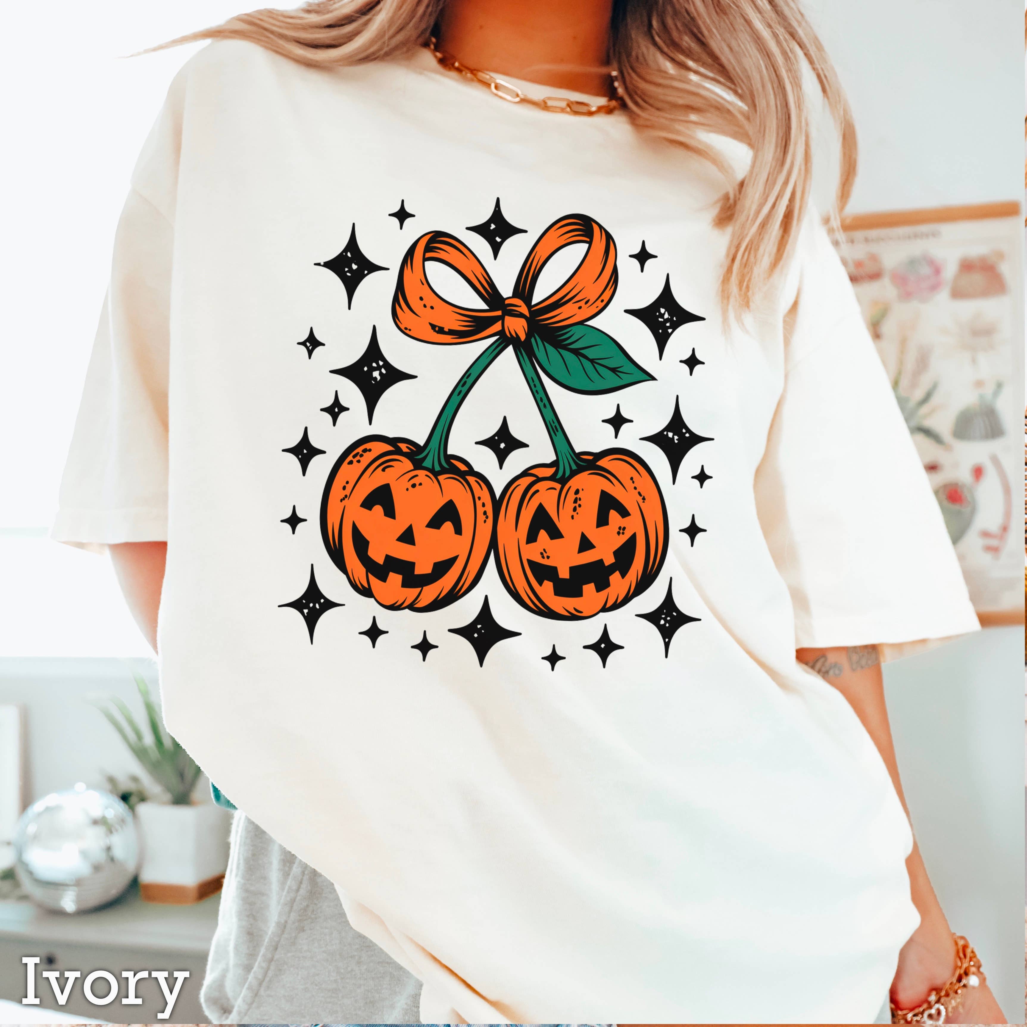 Halloween 2025  Pumpkins Bow Graphic Shirt | Comfort Color