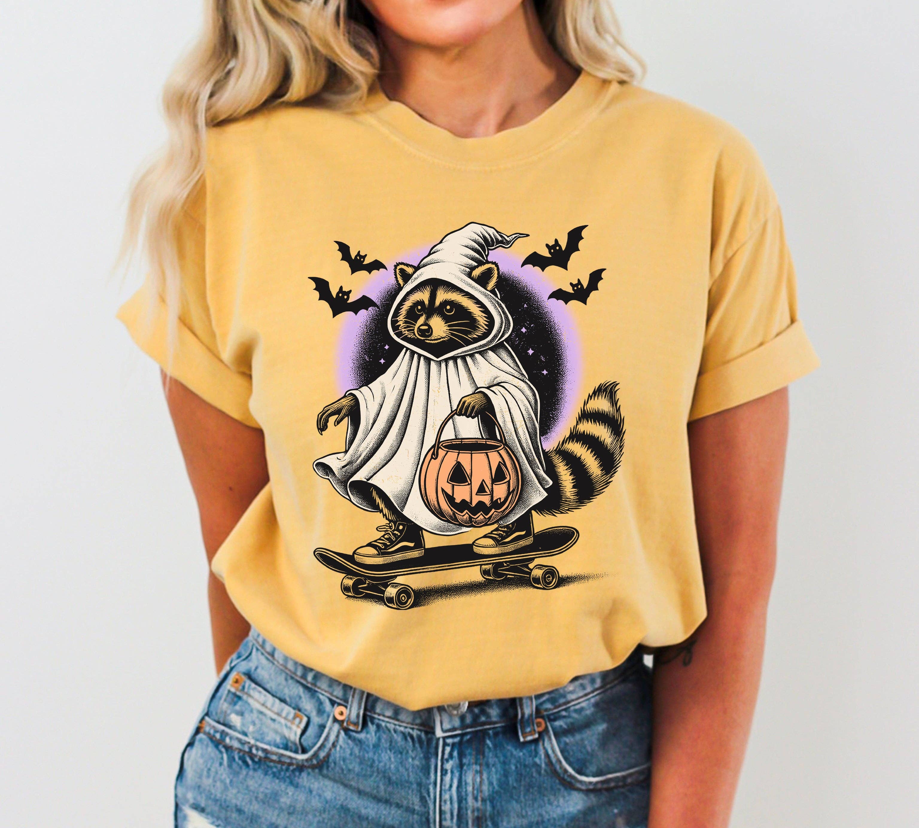 Racoon Skateboard Animal Farm Ghost Western Halloween Tshirt