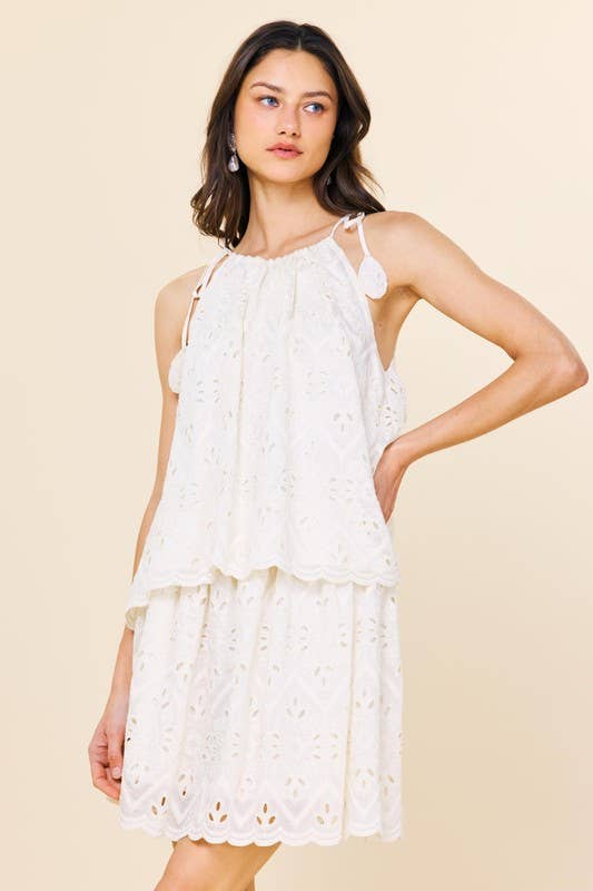 Sleeveless Chiffon Eyelet Lace Top