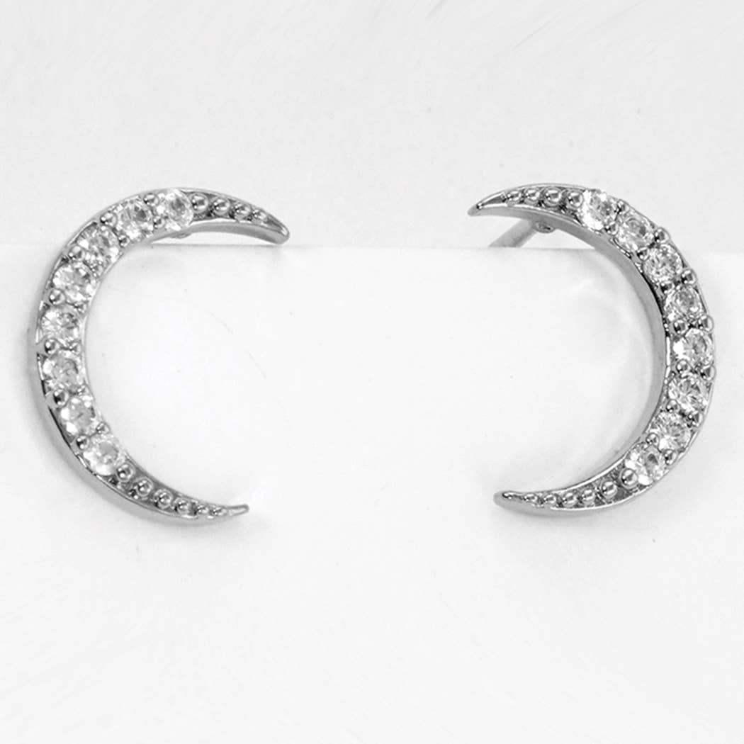 Cz Gold-Dipped Rhinestone Moon Earring
