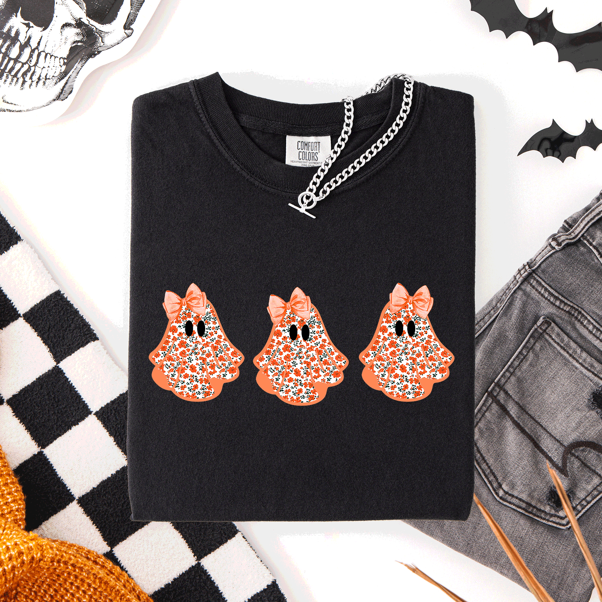 Cute Halloween Ghosts, Pattern, Coquette, T-Shirt