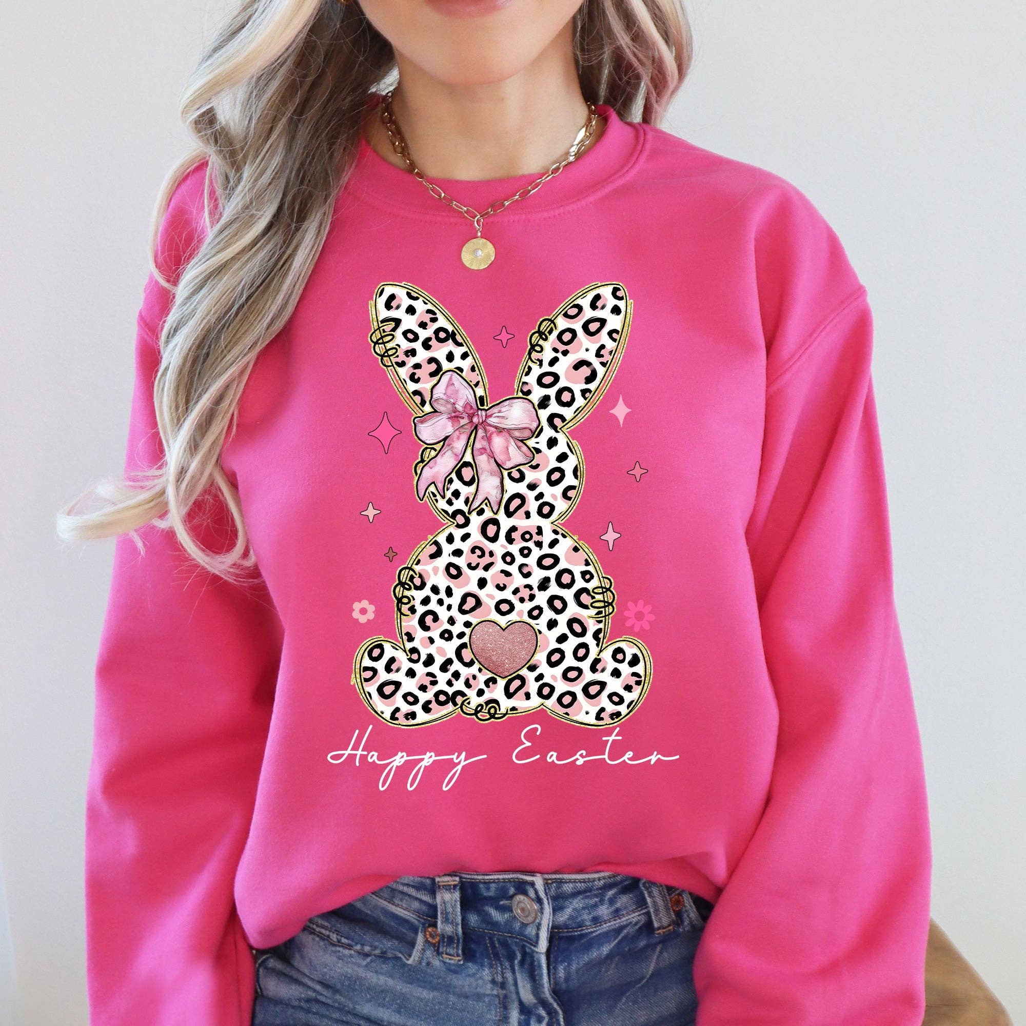 Glittery, Happy Easter, Leopard Print, Retro Cool Sweatshirt