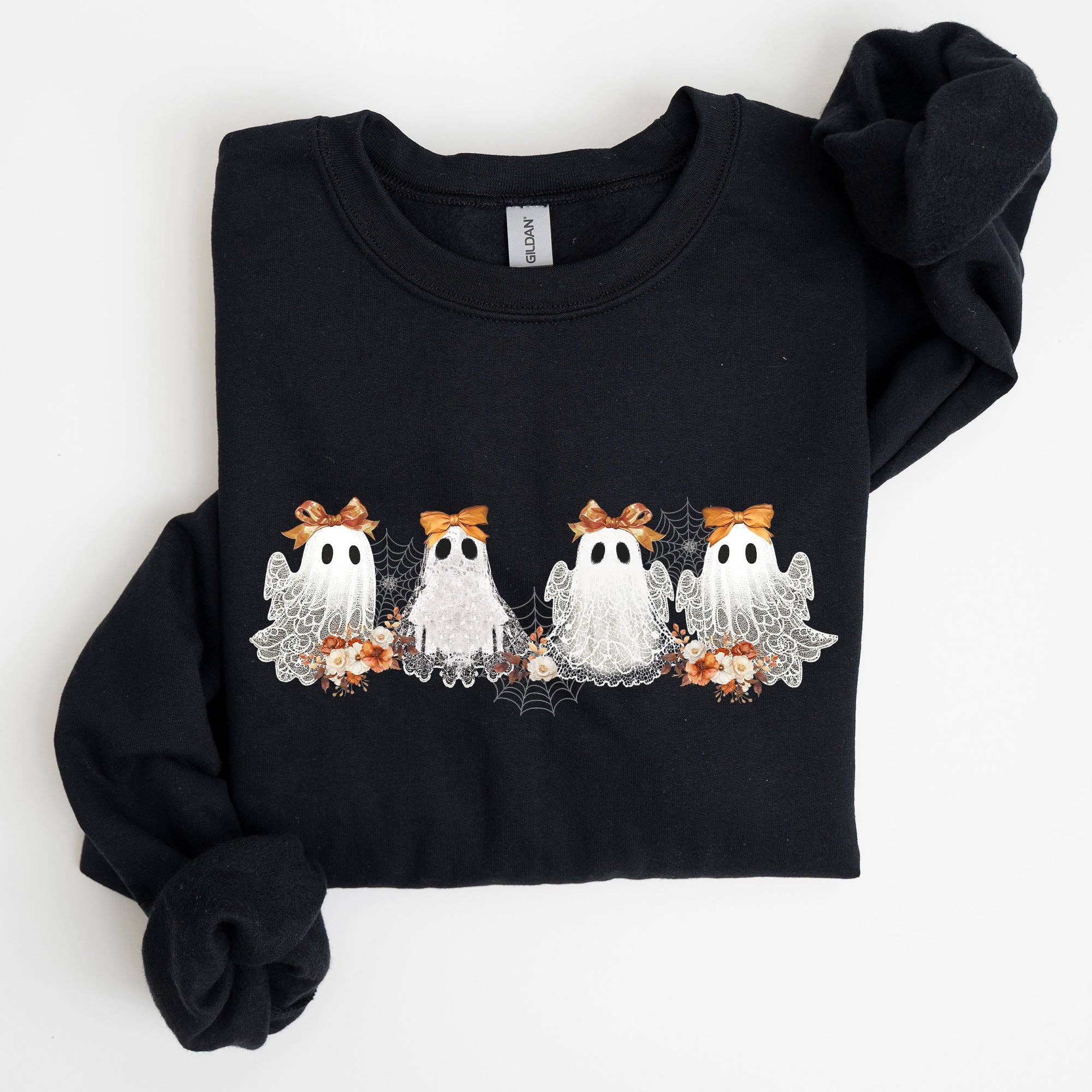 Cute Ghosts, Lace, Halloween, Girly Ribbon Spooky Sweatshirt