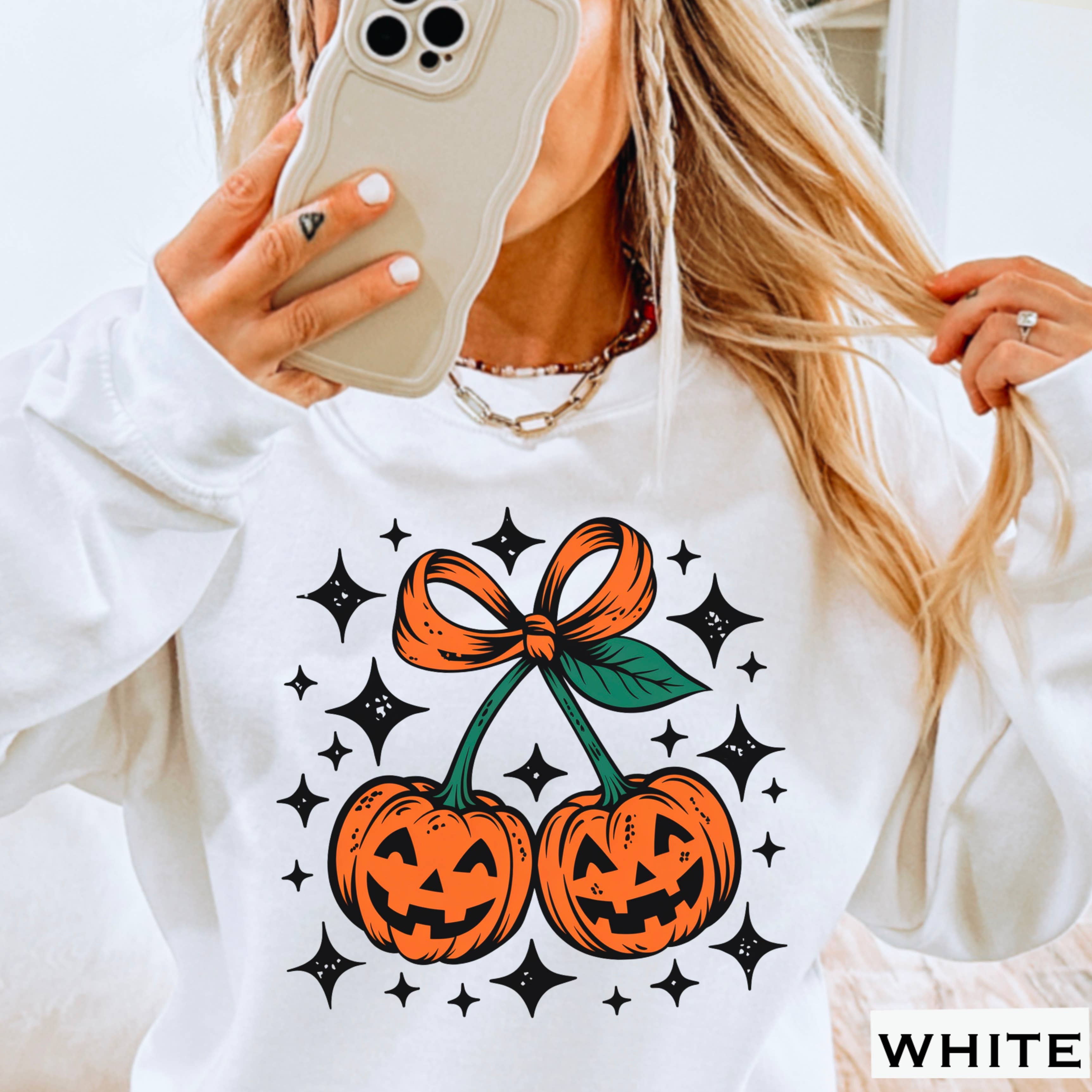 Halloween 2025 Pumpkins Bow Graphic Sweatshirt
