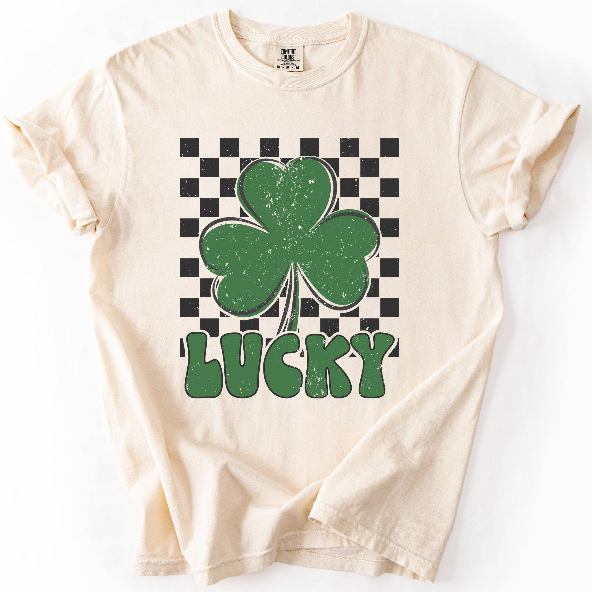 Lucky Retro Shamrock, Checkered, St Patrick's Day, T-Shirt
