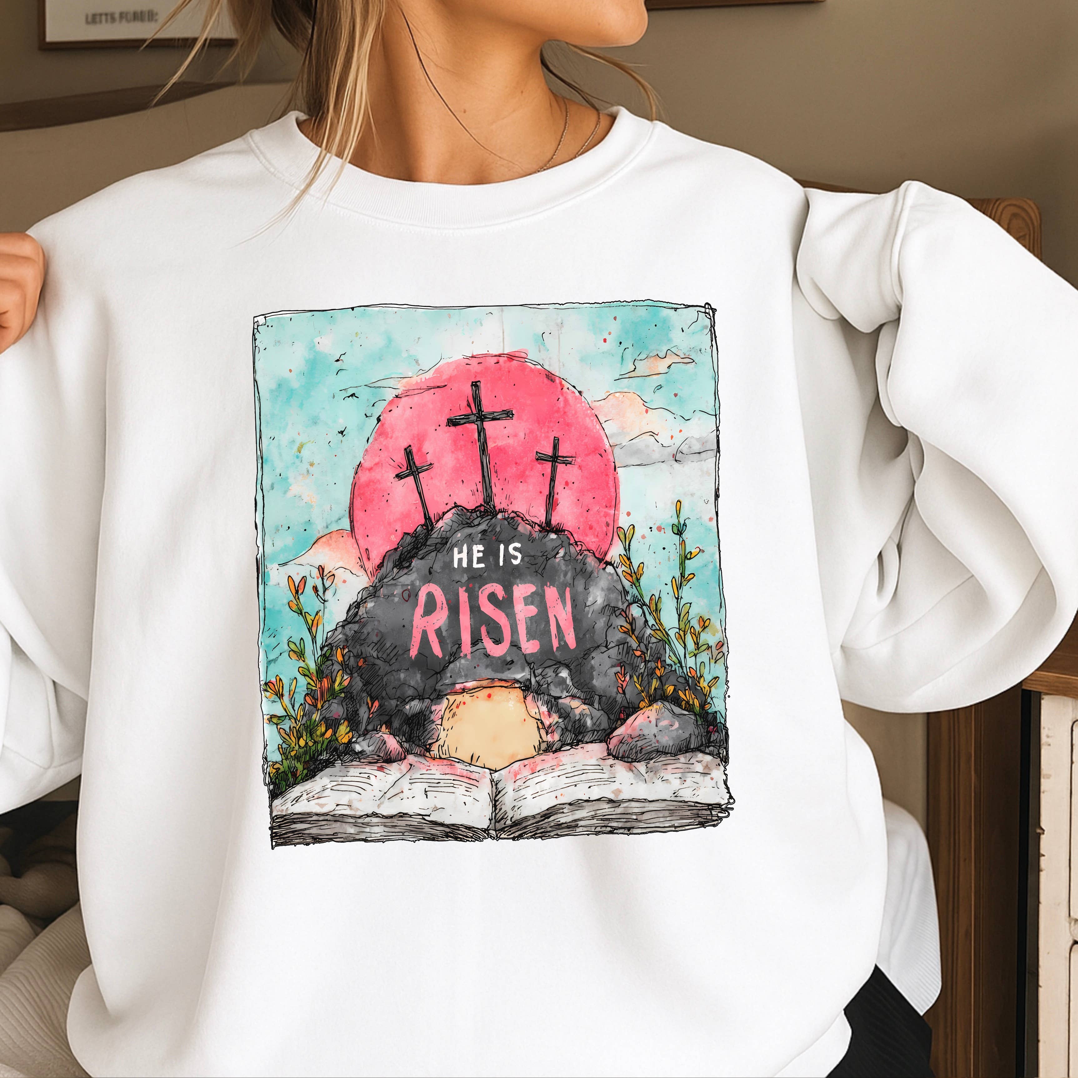 He Is Risen Easter Graphic Sweatshirt | Gildan Brand