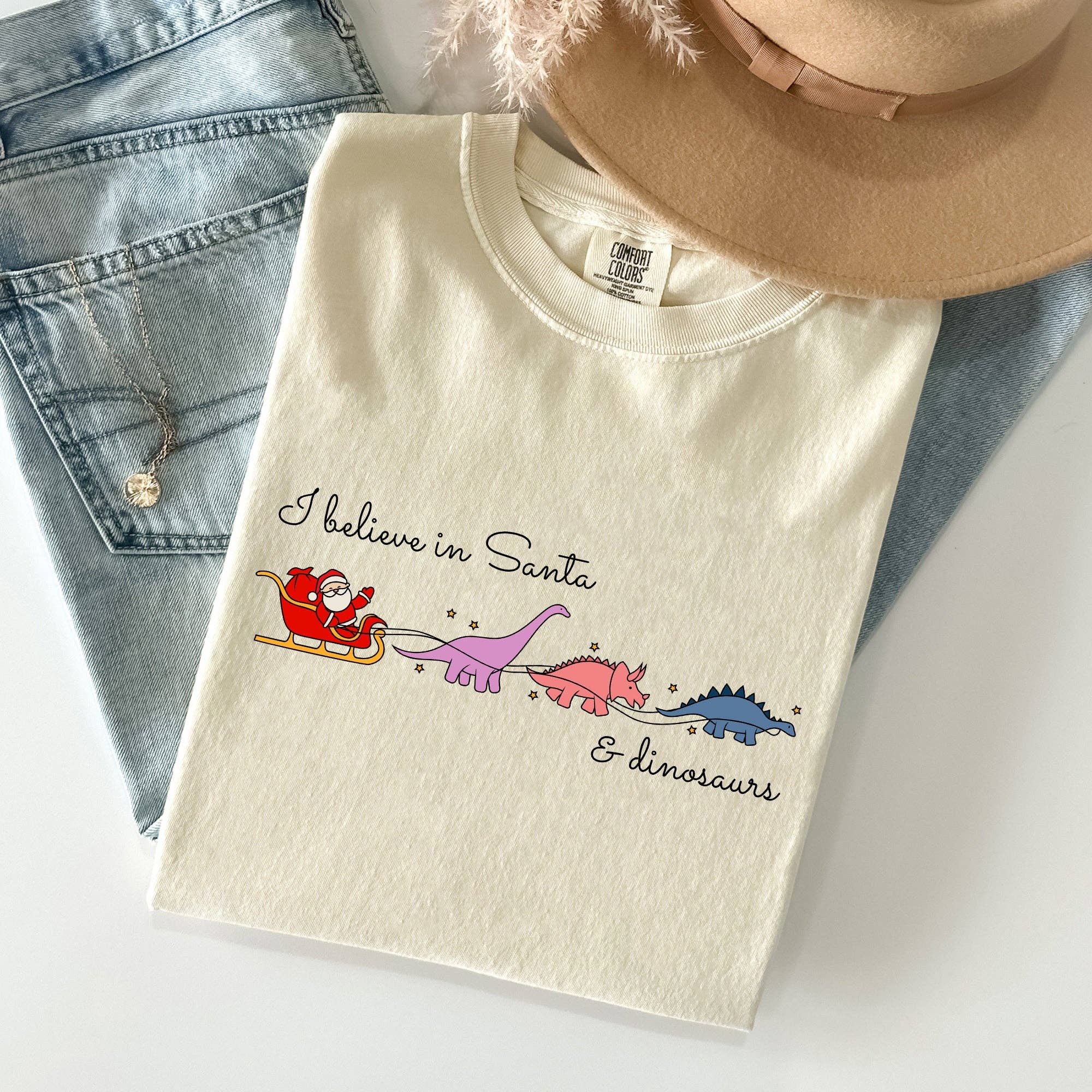 I Believe in Santa and Dinosaurs, Reindeer Christmas Tshirt