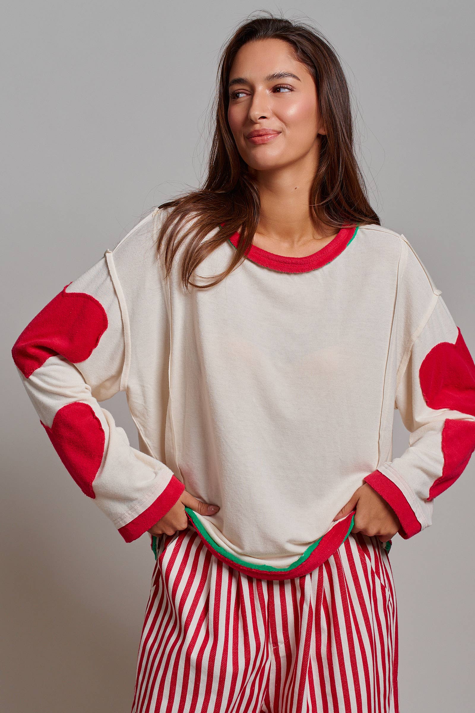 Graphic Patch Contrast Trim Lounge Top