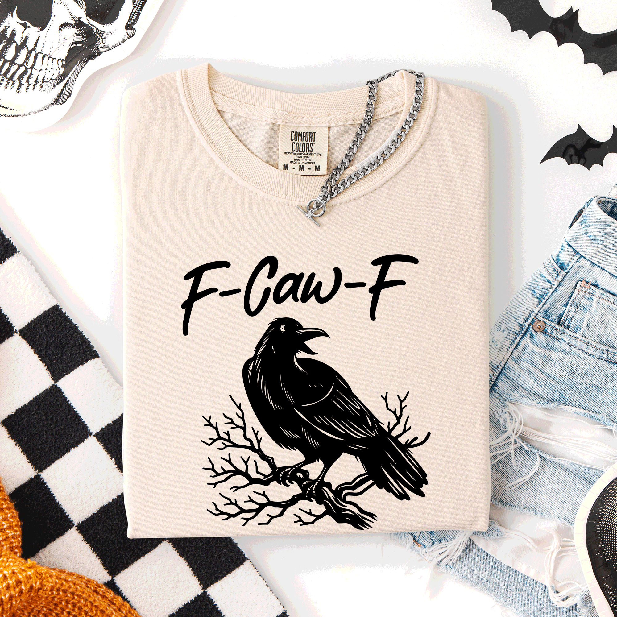 F Caw F, Raven, Crow, Funny, Trending,Halloween Goth T-Shirt