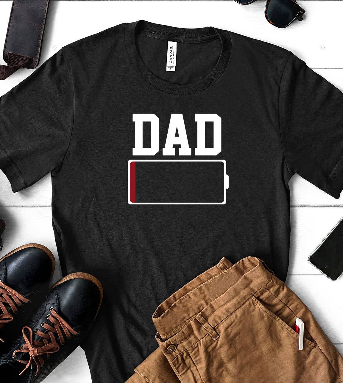 Dad Battery - Dad Father's Day Silly Gift Fun Cute T-Shirt
