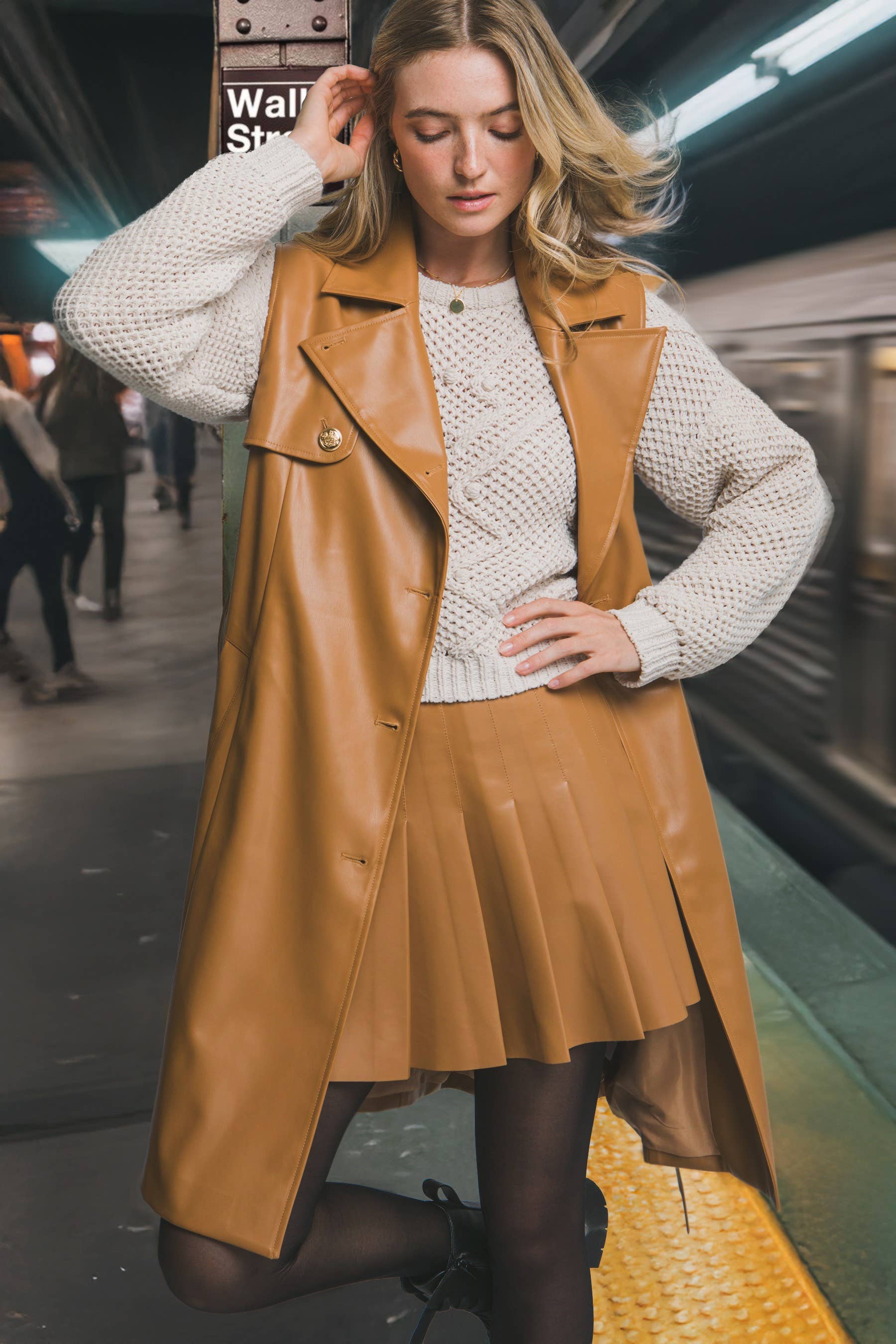 1007 Faux Leather Belted Coat SI-28867
