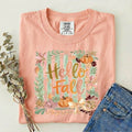 Hello Fall Pumpkin Collage Comfort Colors Peach Graphic Tee