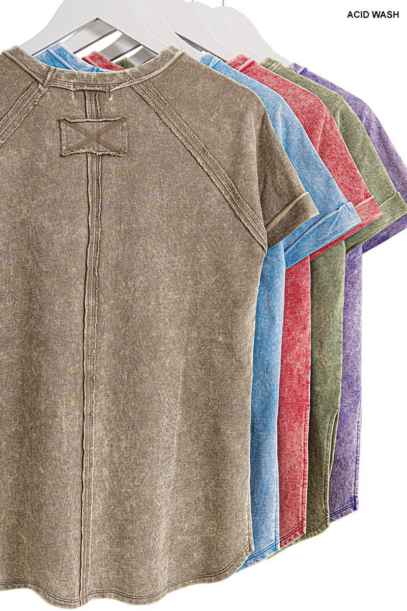 `.French Terry Vintage Wash Casual Top w/ Back Patch
