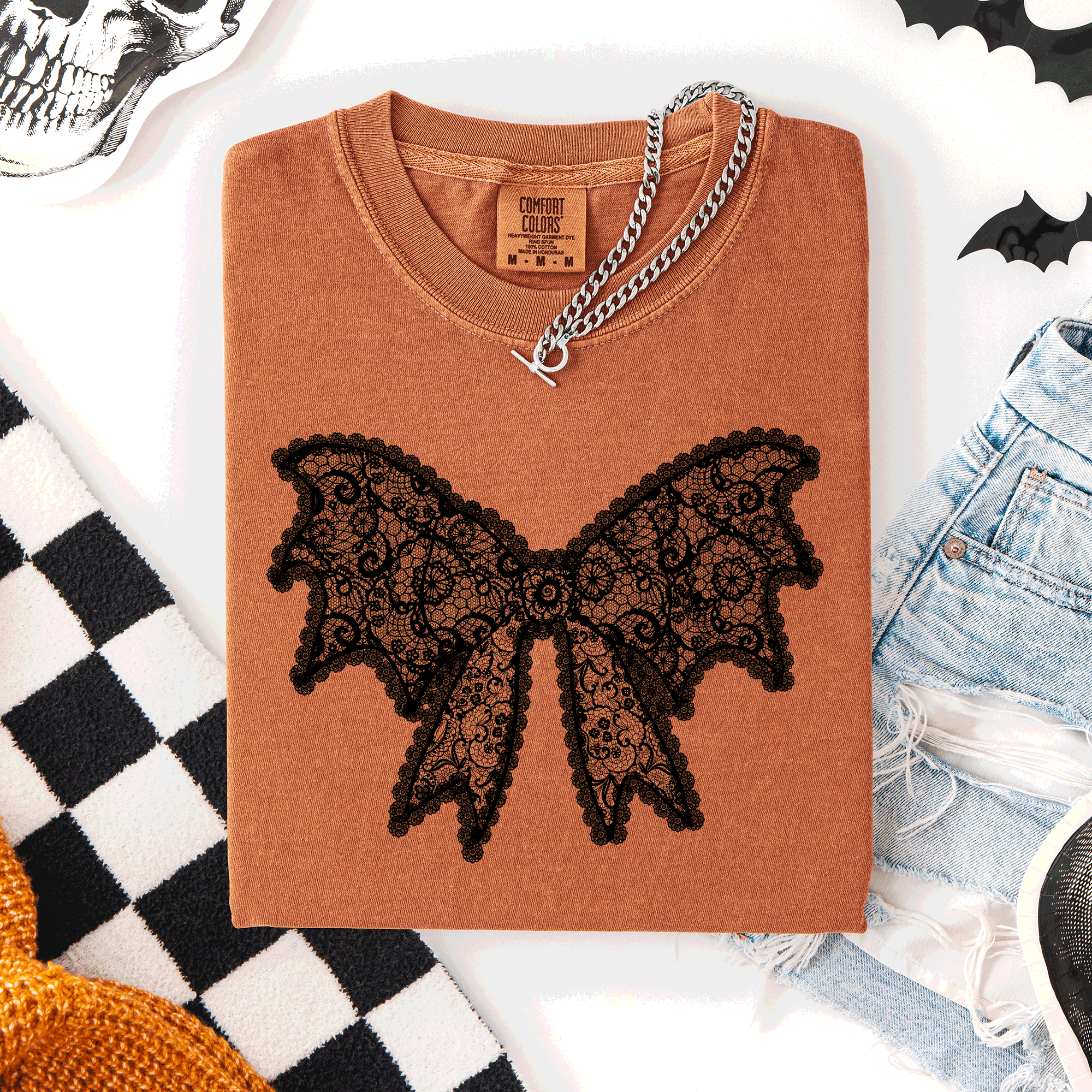 Lace Bow, Halloween, Goth, Faux Lace, Ribbon T-Shirt