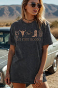 Women Rodeo Graphic Print Mineral Wash Loose Top