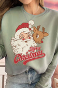 Santa and Rudolph Merry Christmas Graphic Brushed Sweatshirt